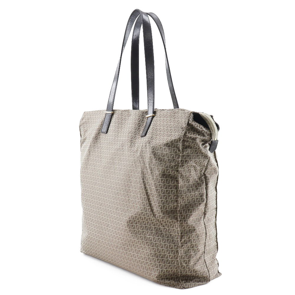 Fendi Micro Nylon Brown Calf Zipper Bag Zucchini Tote